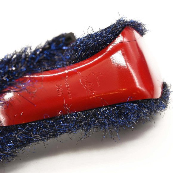 NEW $850 Christian Louboutin Very Prive 120 Peep Toe Blue Glitter Metallic Threa - Picture 6 of 9